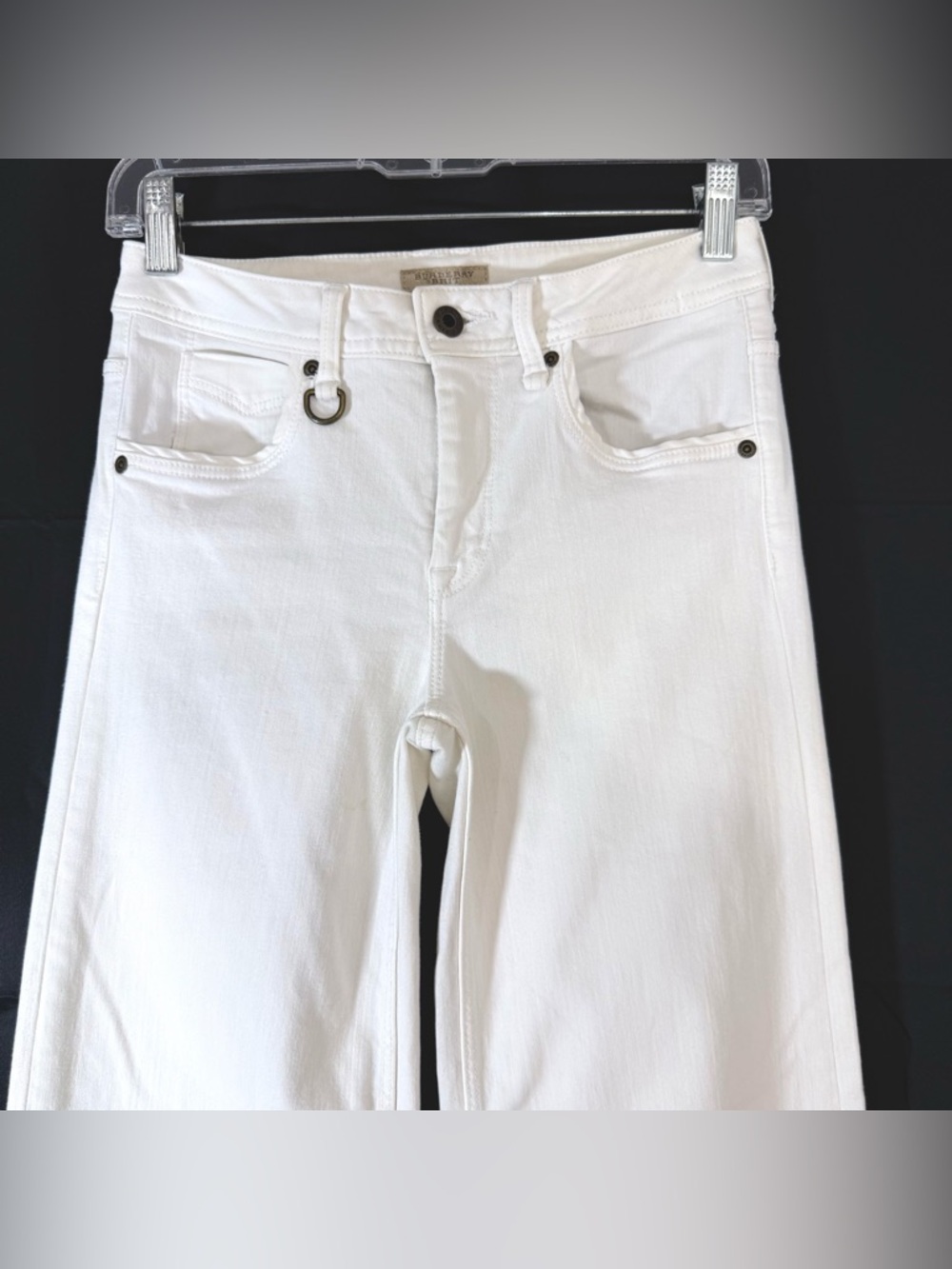 100% Authentic Burberry Brit “Bethnal” Flare Leg Mid Rise White Jeans Size 27R - Picture 5 of 14